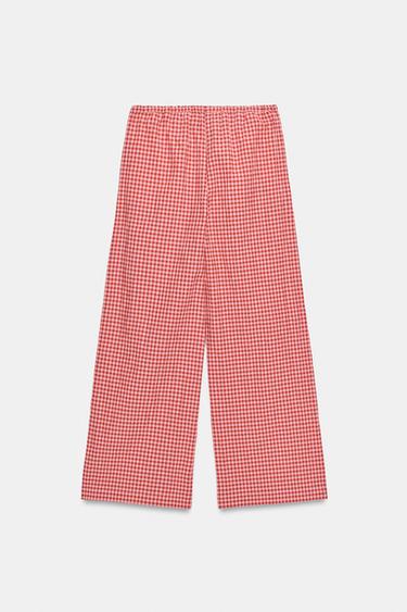 PANTALON LARGE À CARREAUX VICHY - Blanc / Rouge de Zara - Image 7