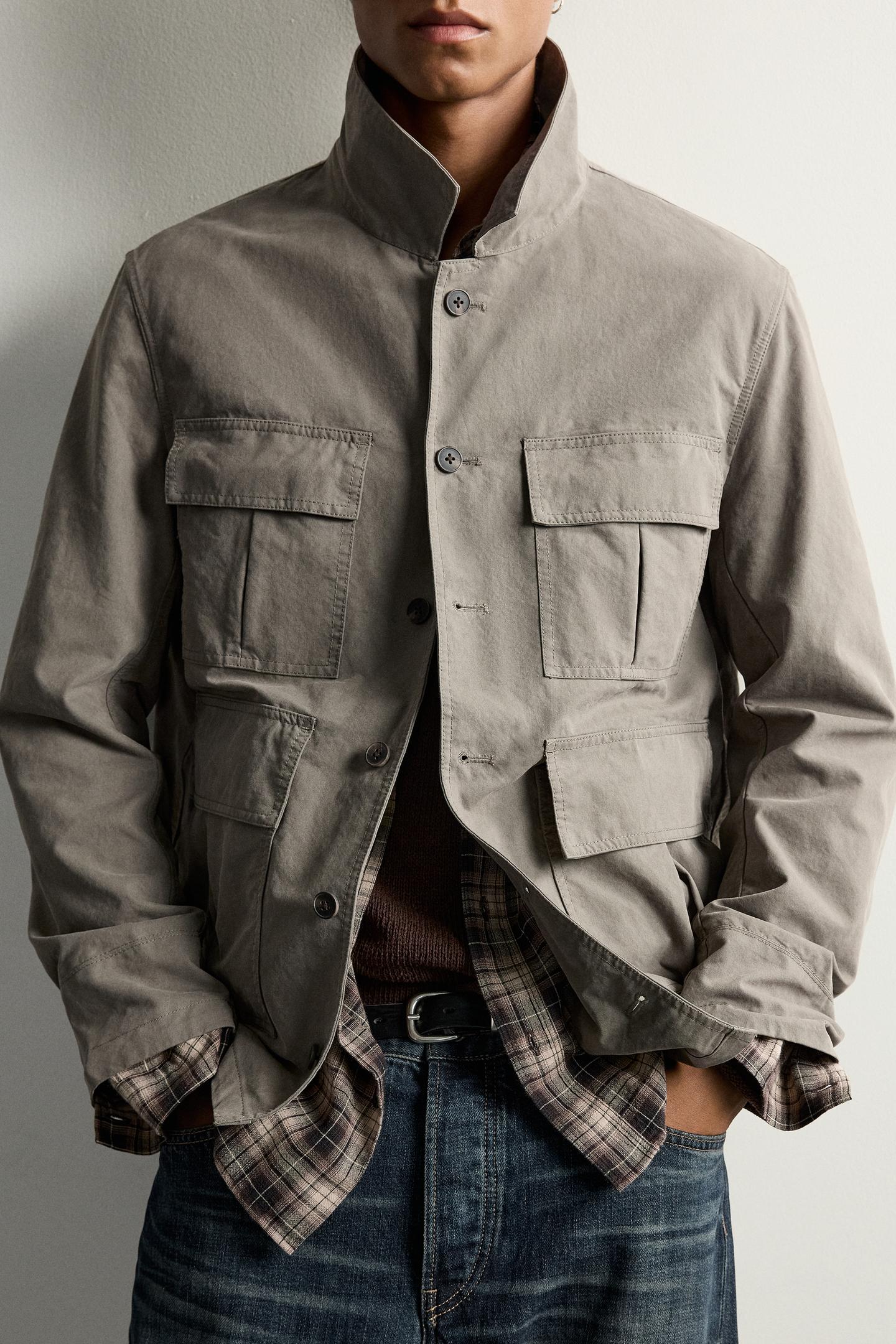 Мужская куртка Zara Relaxed Fit Utility Pocket, цвет: Норковый — фото 5