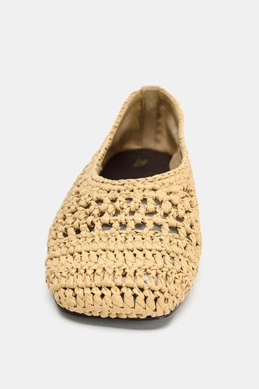 WOVEN CUT-OUT BALLET FLATS - Light beige by Zara - Image 3