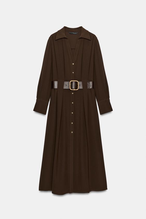 ROBE MIDI CHEMISE AVEC CEINTURE - Marron de Zara - Image 6