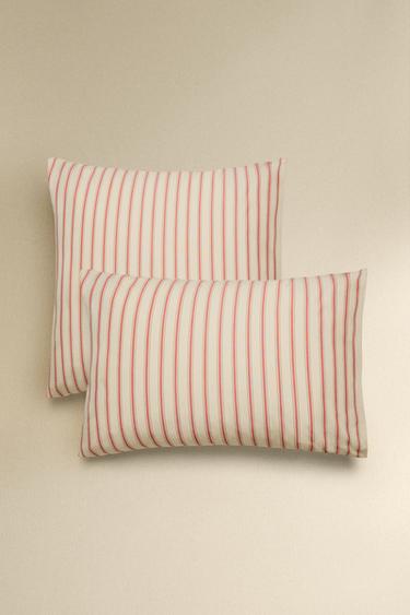 STRIPED PERCALE PILLOWCASE (300 THREAD COUNT) - Red by Zara