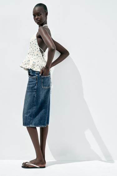 TOP HALTER POPELINE FLEURS - Écru / Bleu de Zara - Image 2