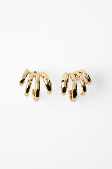METAL HOOP EARRINGS - Golden by Zara