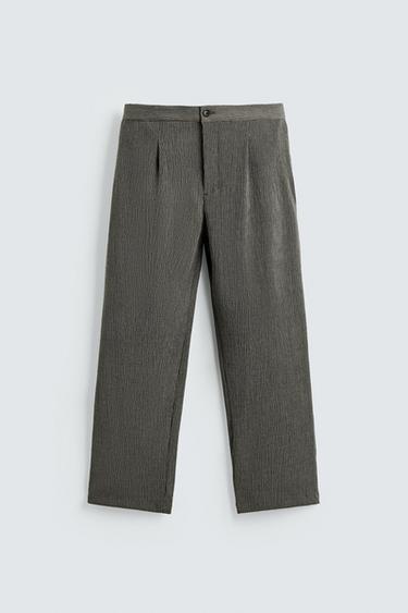 IRREGULAR TEXTURED PLEATED TROUSERS - Grey green by Zara
