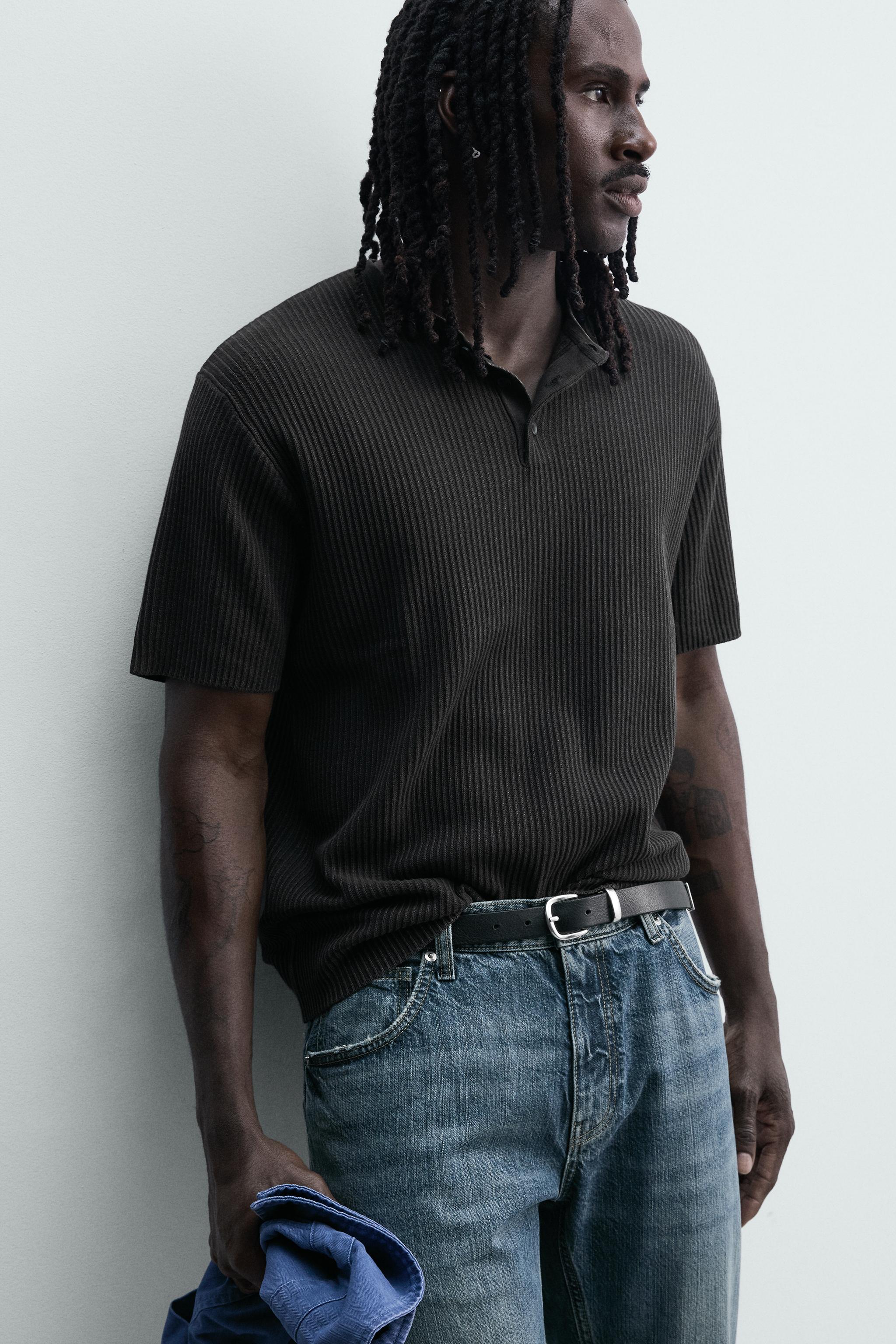 WASHED KNIT HENLEY T-SHIRT - Indigo | ZARA Singapore