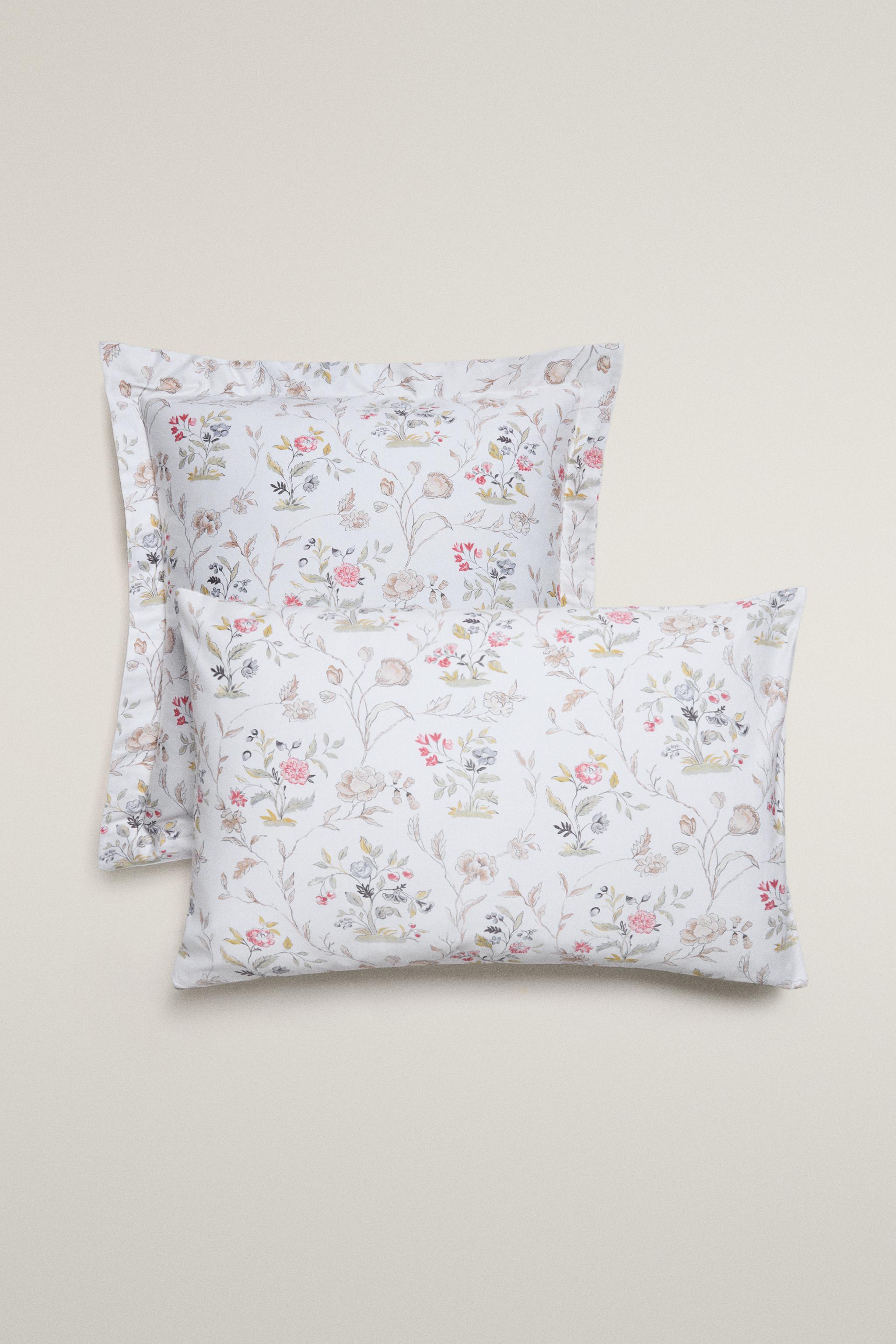 FLORAL SATEEN PILLOWCASE — Oyster-white