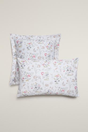 FLORAL SATEEN PILLOWCASE - Oyster-white by Zara