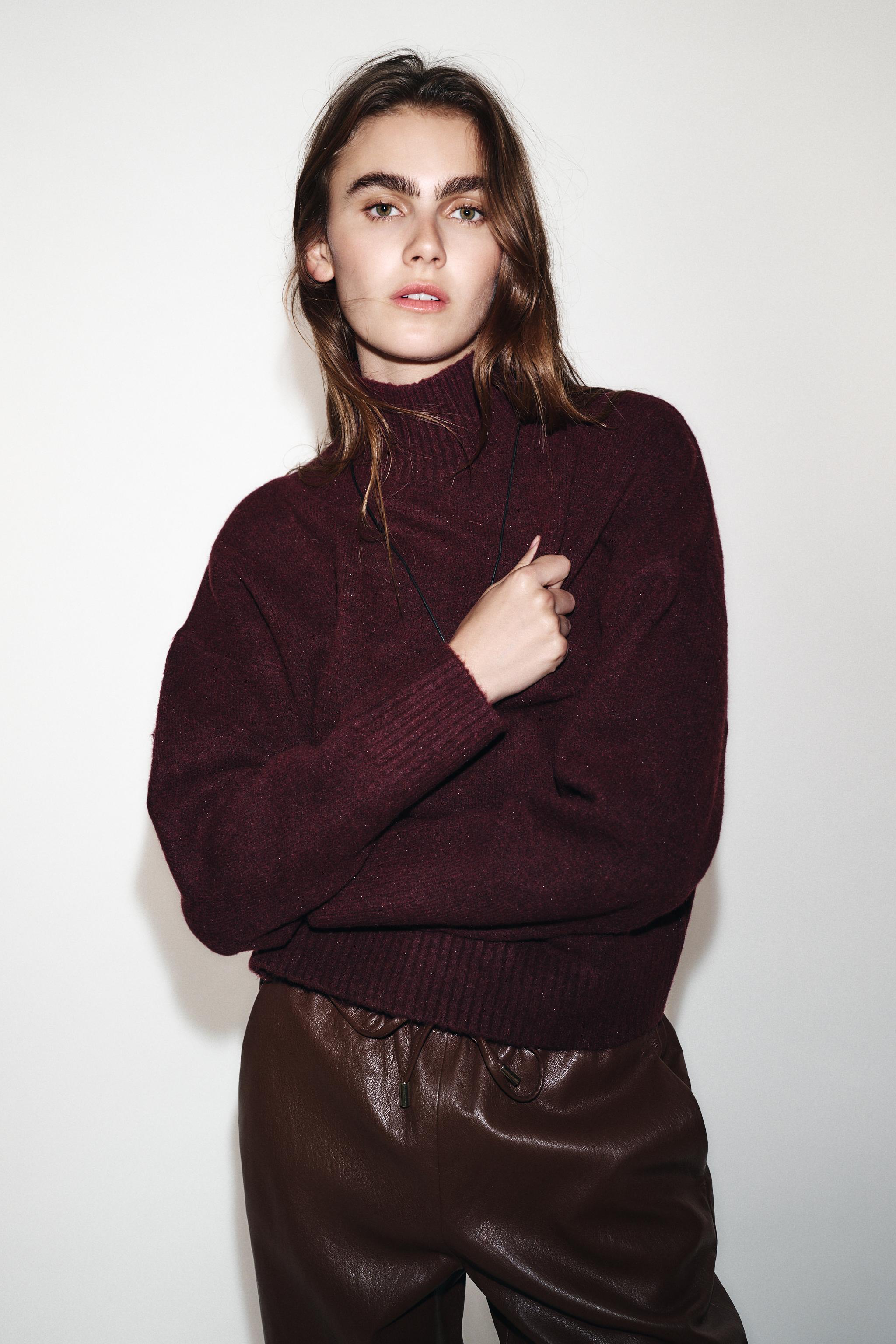 SOFT KNIT HIGH NECK JUMPER — Burgundy