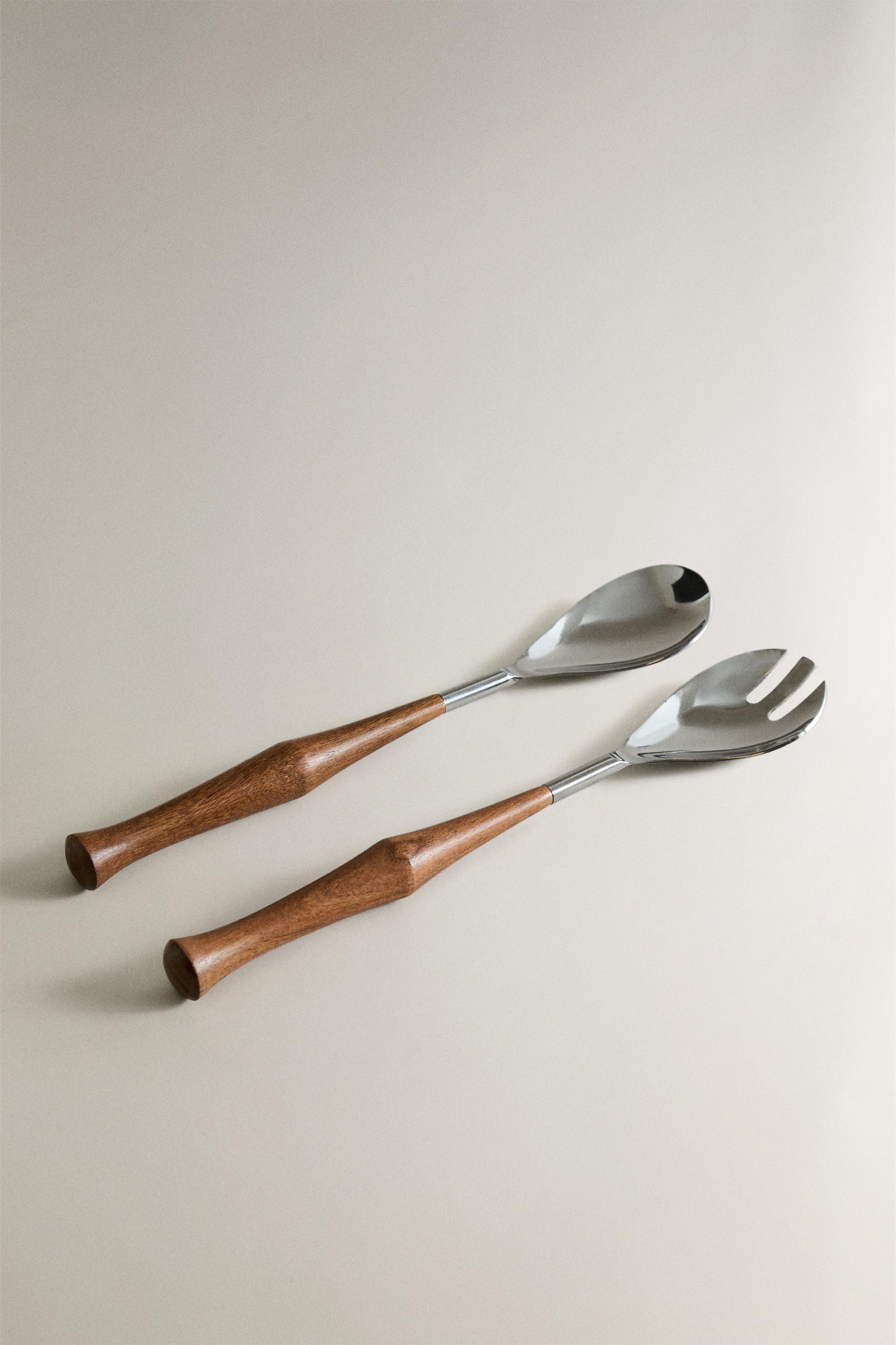 STEEL AND WOOD SALAD CUTLERY SET (SET OF 2)