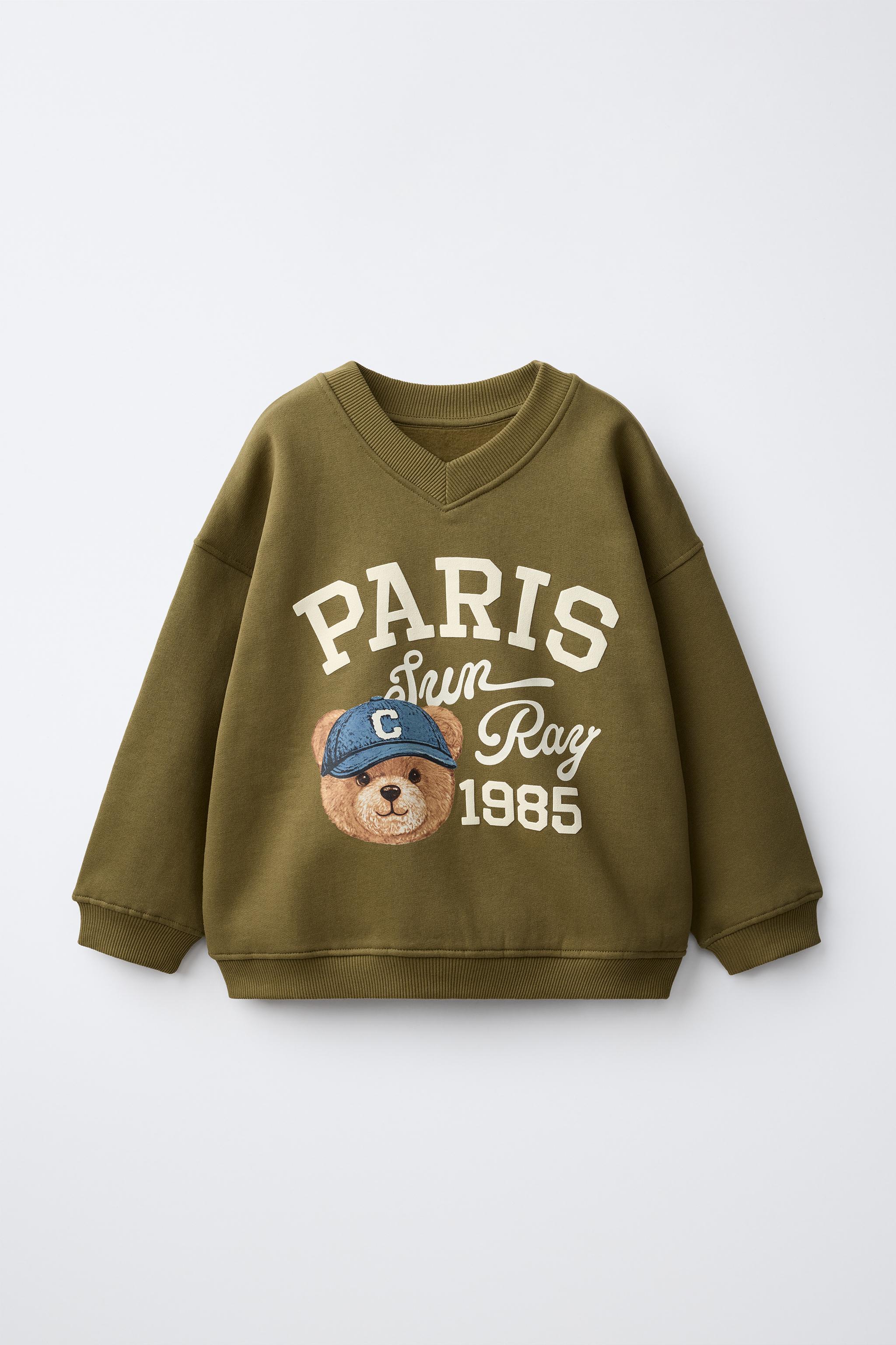 BEAR AND TEXT PRINT SWEATSHIRT