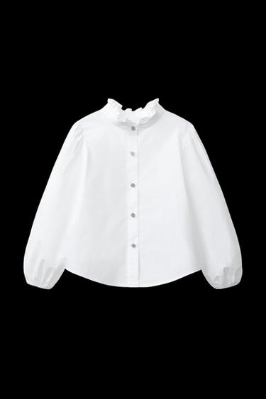 SHIRT WITH RHINESTONE BUTTON - White by Zara - Image 0