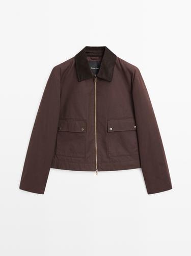 Zara Short jacket with corduroy collar detail - white