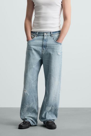 Zara BAGGY FIT JEANS WITH SEAMS - Light blue