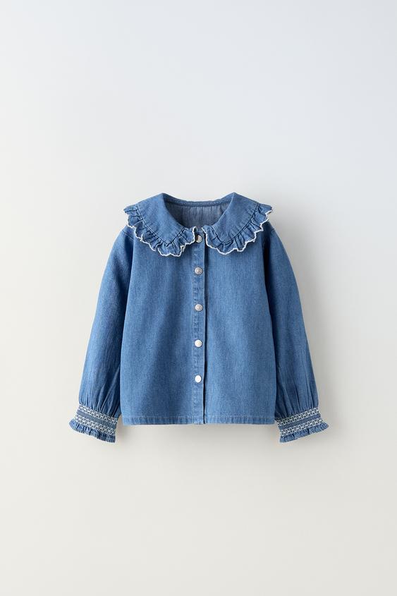 刺繍入りカラーデニムシャツ - ミディアムブルー | ZARA Japan / 日本