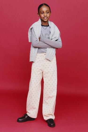 WIDE-LEG JEANS WITH POLKA DOTS - Sand / Black by Zara