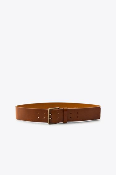 LEATHER BELT WITH SQUARE BUCKLE - Mustard by Zara