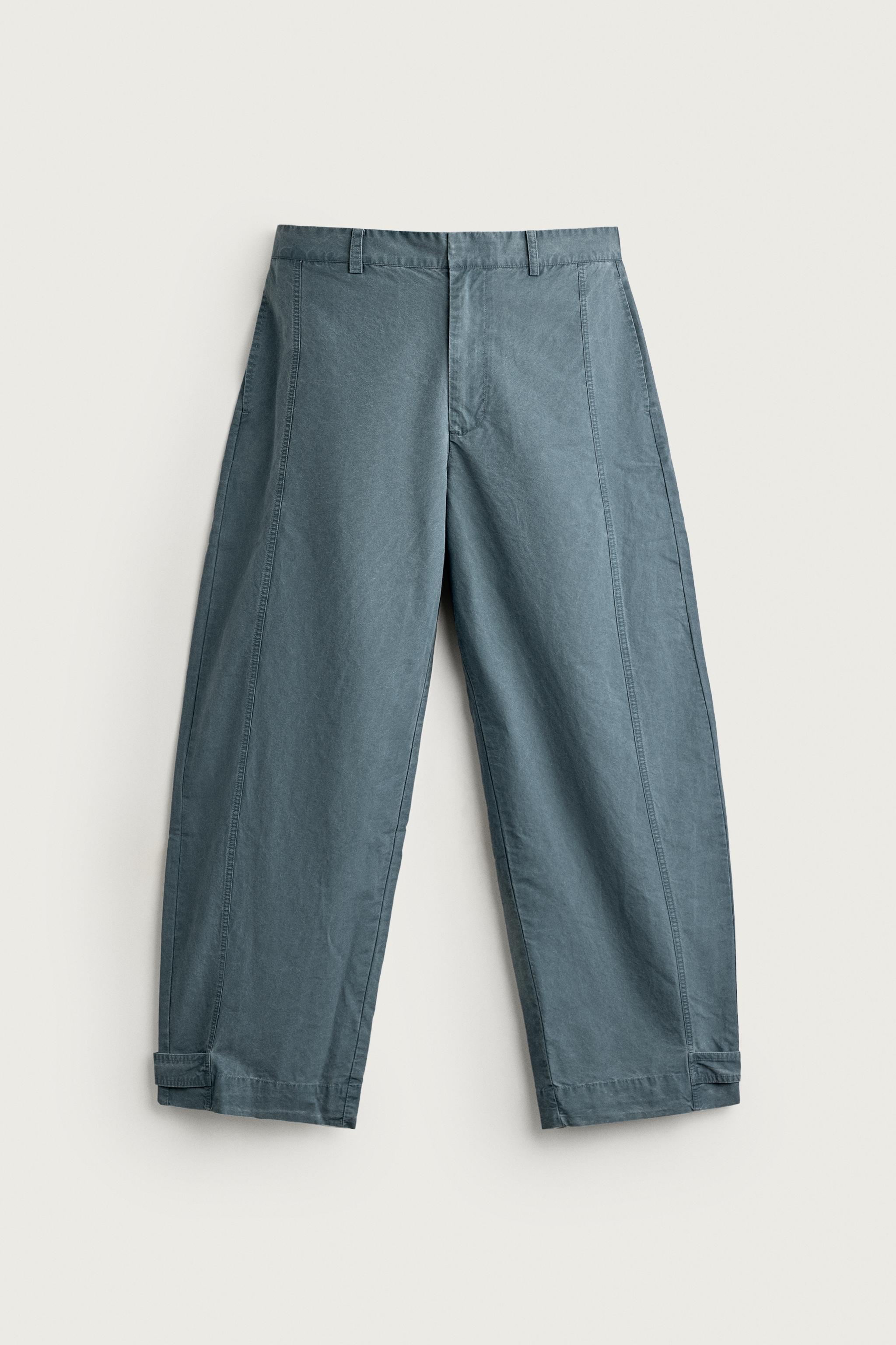 WASHED RELAXED FIT PANTS WITH TABS — Blue green