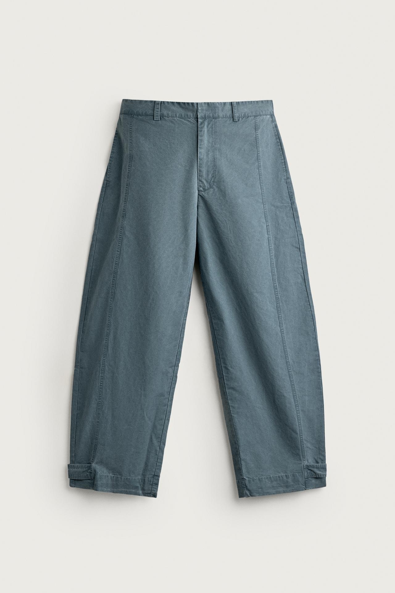 WASHED RELAXED FIT PANTS WITH TABS — Blue green