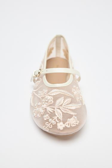 BALLERINES EN MESH BRODÉES - Blanc de Zara - Image 3