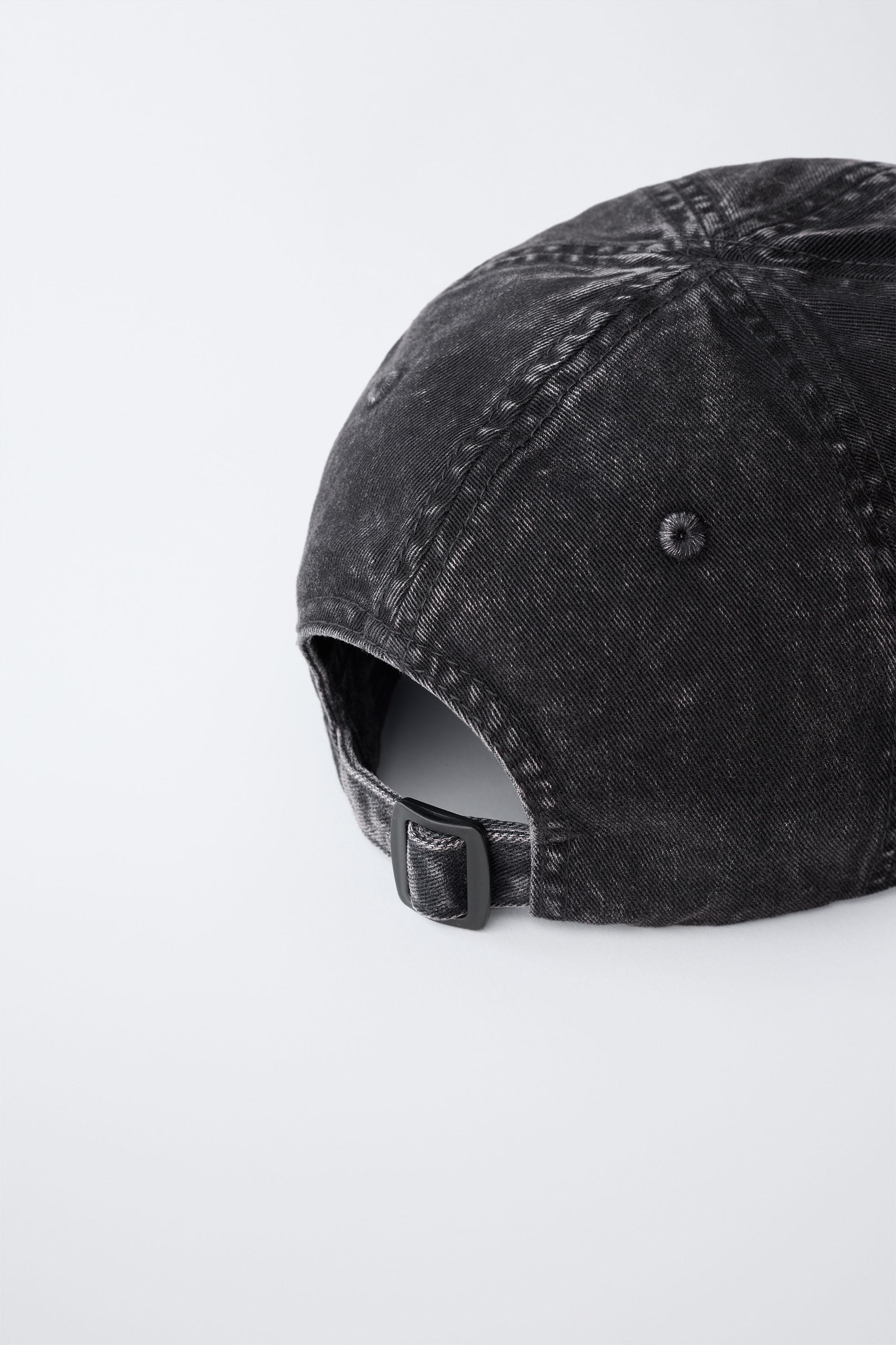WASHED-EFFECT CAP WITH EMBROIDERED TEXT - Black | ZARA India