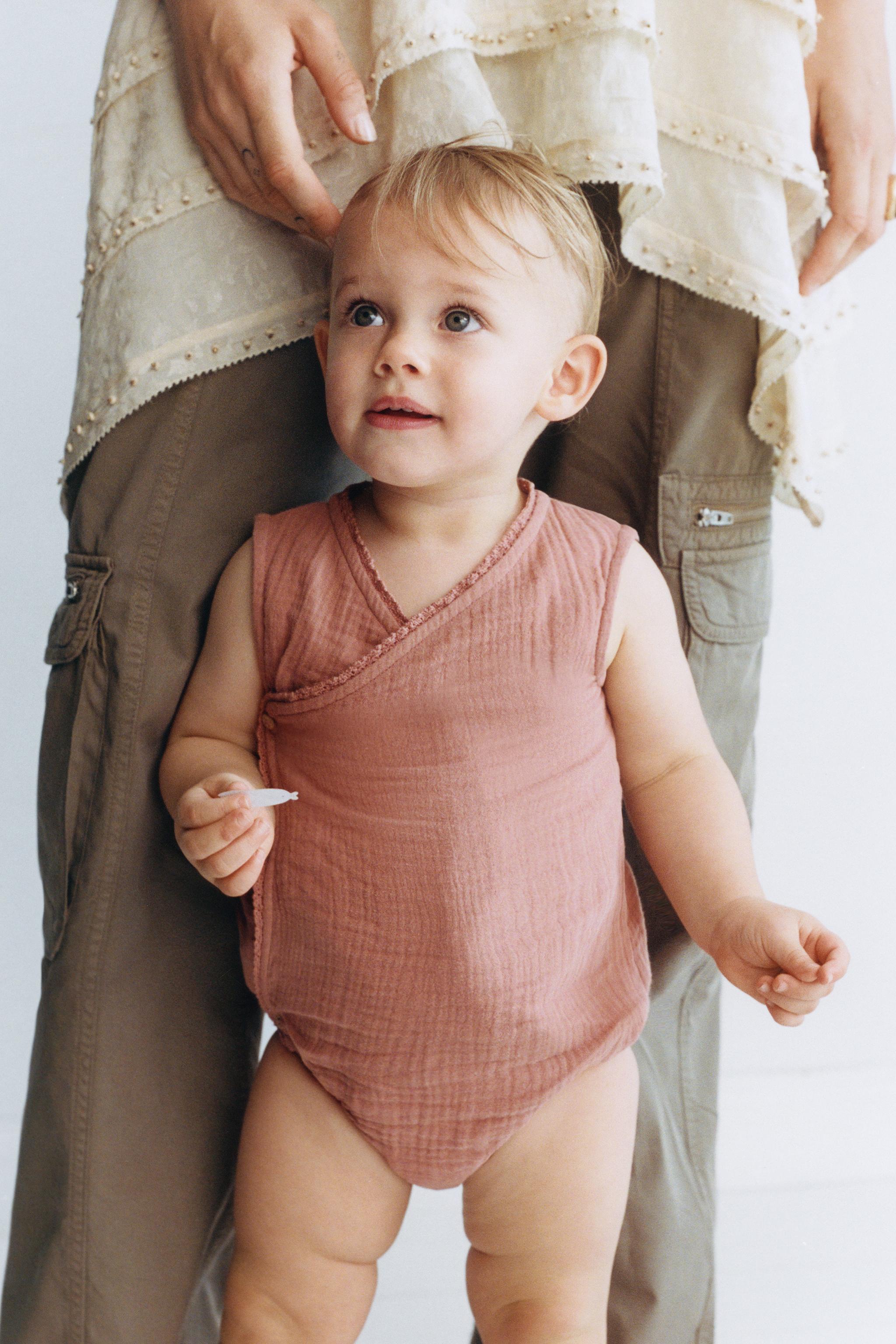 TEXTURED LACE TRIM CROSS-OVER ROMPER - Pink | ZARA Singapore