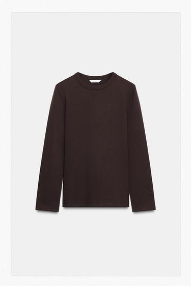 CAMISETA MANGA LARGA INTERLOCK - Chocolate de Zara