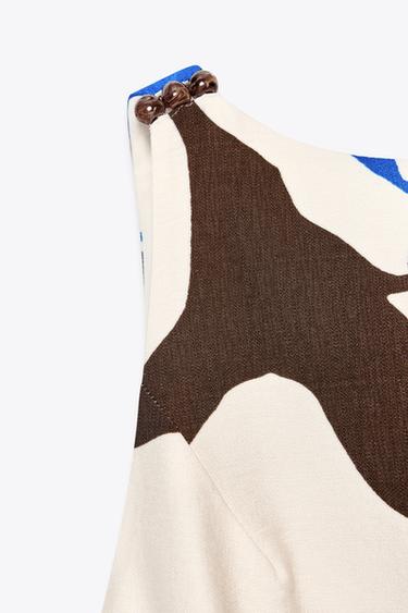 FLORAL PRINT BEADED TOP - Ecru / Blue de Zara - Image 5