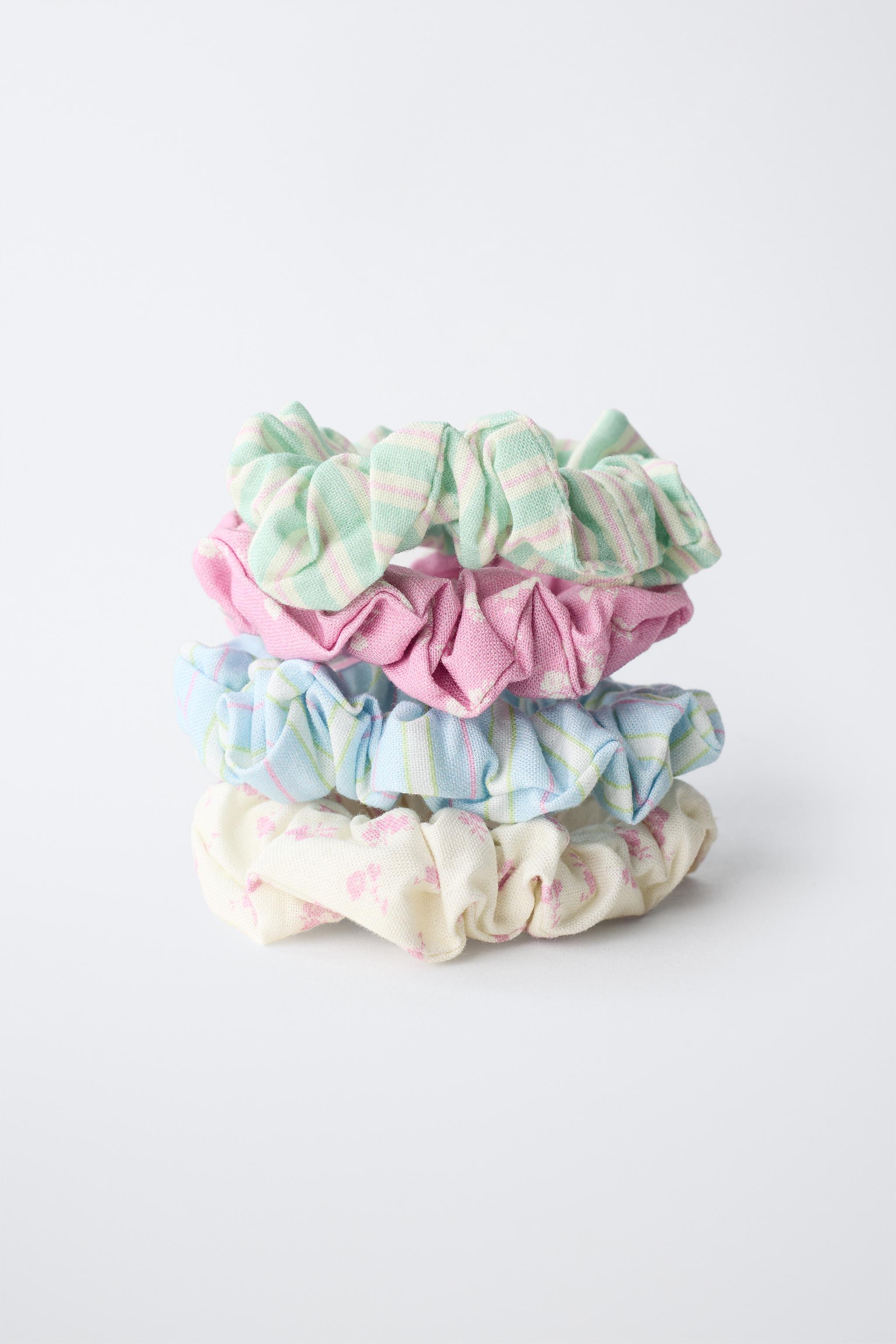 FOUR-PACK OF STRIPED AND FLORAL SCRUNCHIES
