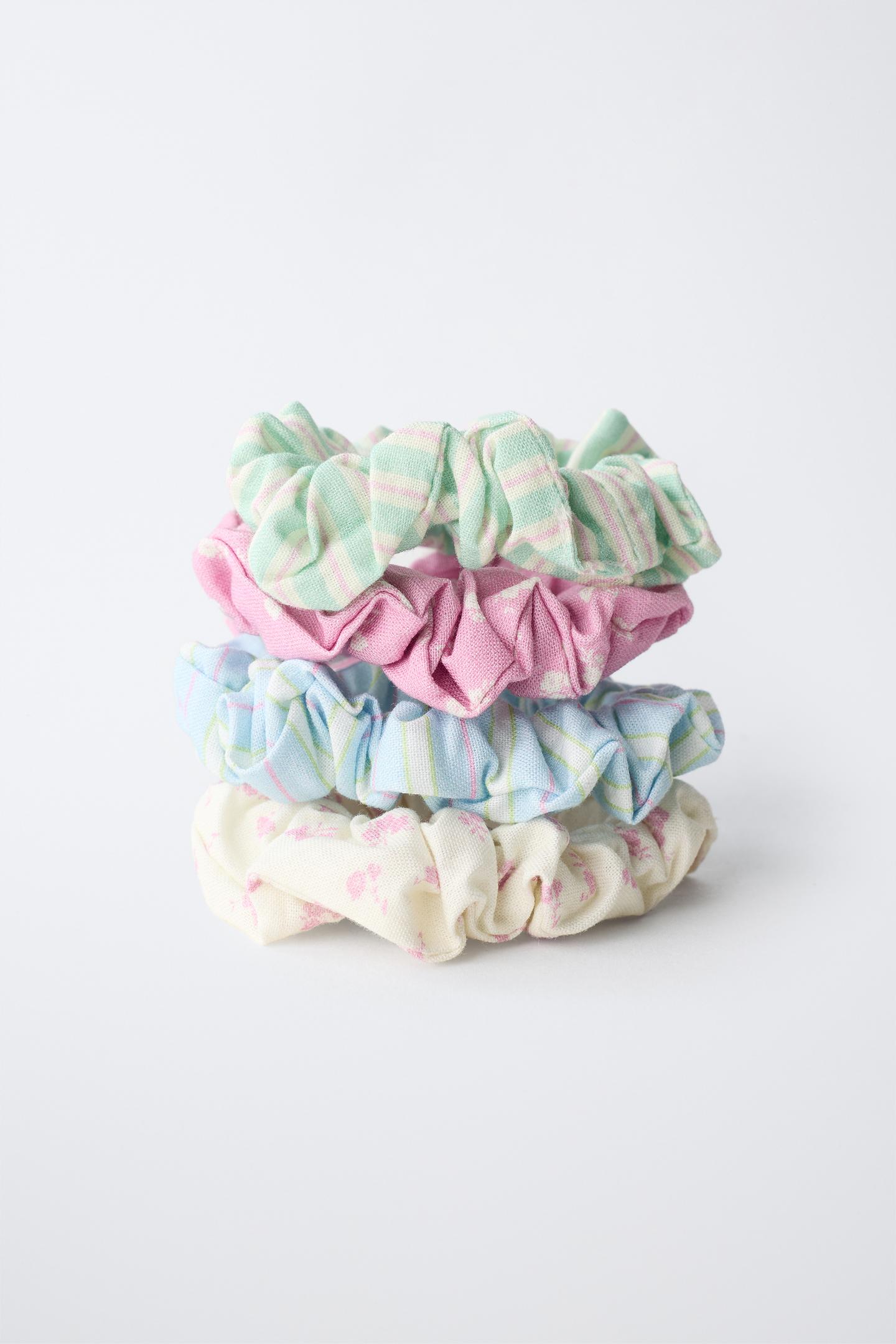 Детские аксессуары для волос Zara Four-Pack OF Striped and Floral Scrunchies, цвет: Разноцветный — фото 2