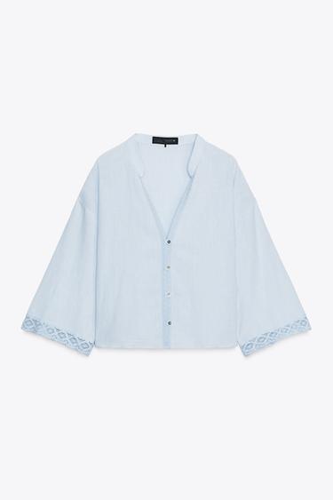CHEMISE COURTE EN DENTELLE - Bleu ciel de Zara - Image 2