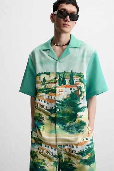 Zara LANDSCAPE PRINT SHIRT - Green