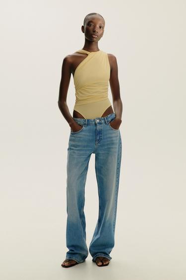 DRAPED ASYMMETRIC TULLE BODYSUIT - Yellow by Zara