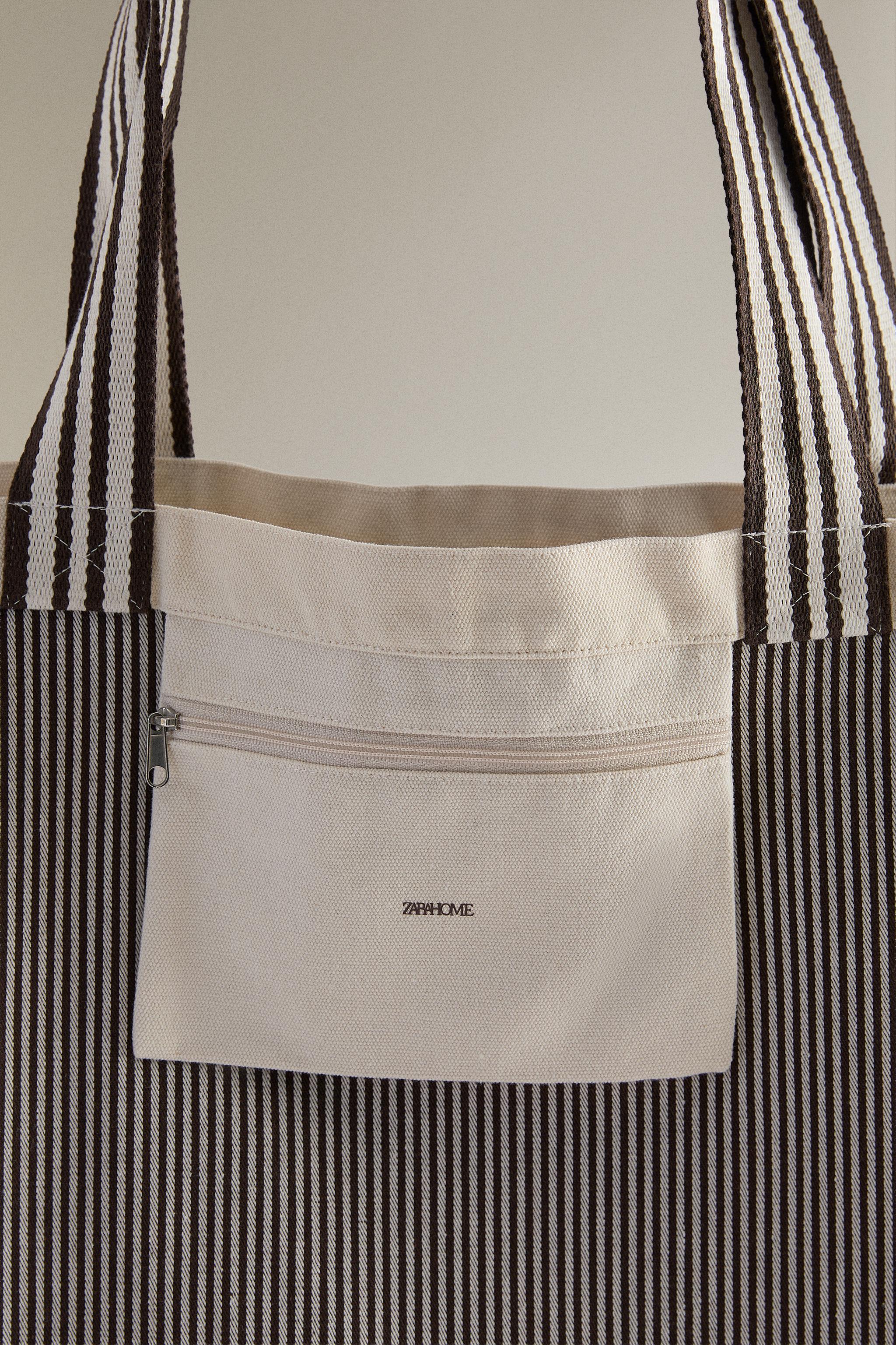 REVERSIBLE STRIPED FABRIC TOTE BAG - Ecru White | ZARA Turkey
