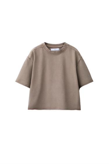 تيشيرت رياضي بمظهر مغسول - بني/ توبو الخاص بـ Zara