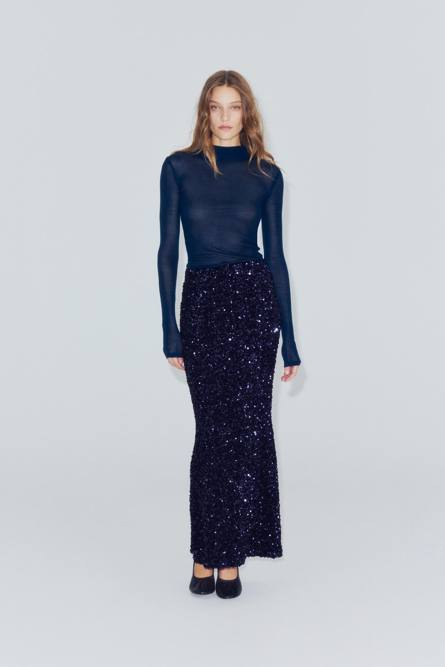 Женская юбка Zara Sequin Maxi, цвет: Синий / Чёрный