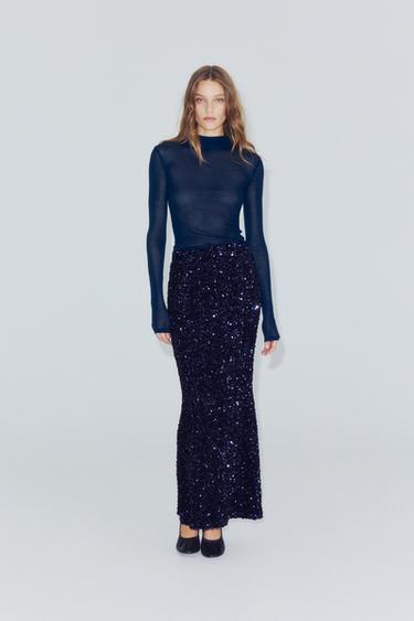 SEQUIN MAXI SKIRT — Blue / Black 2