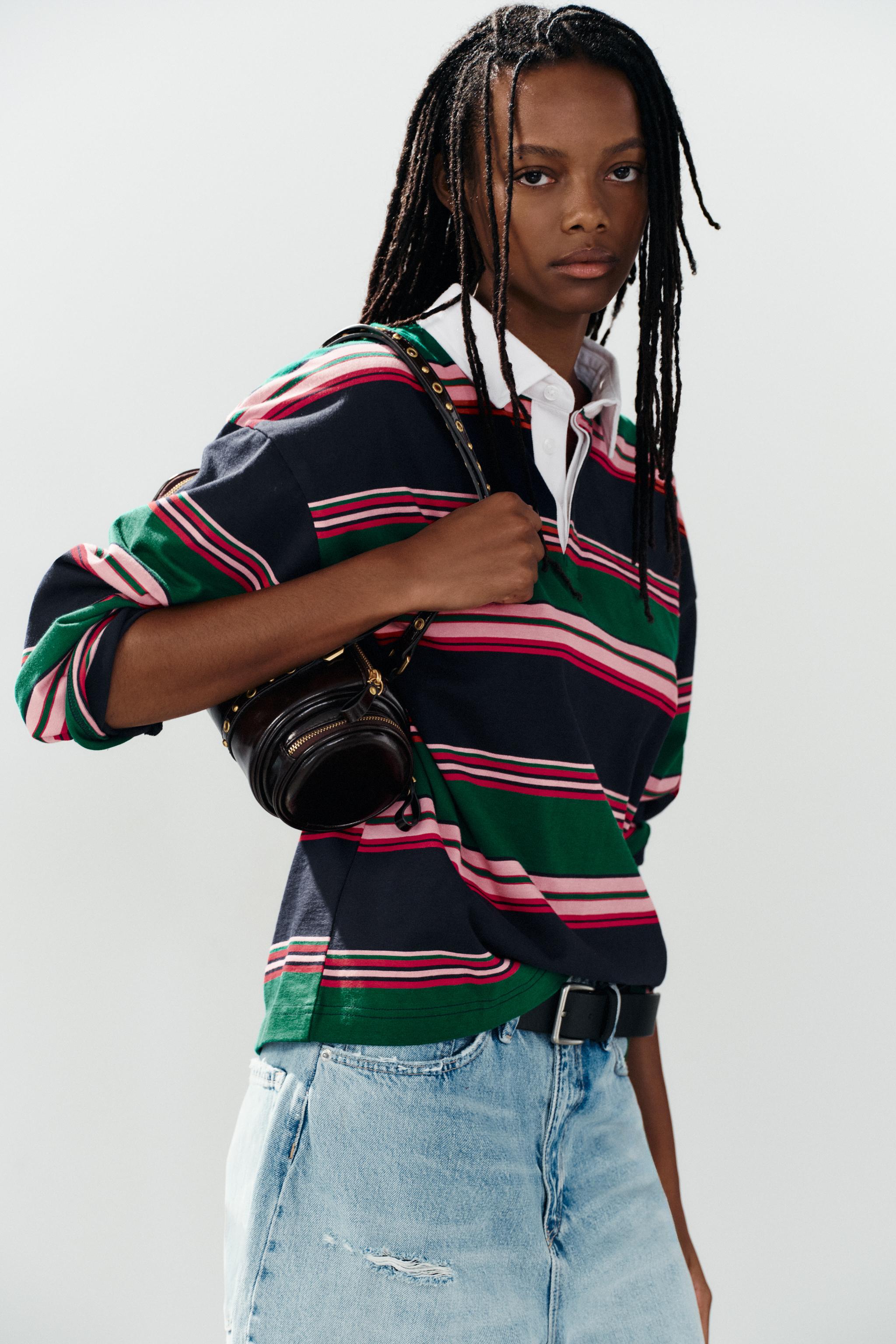 Женские рубашки Zara STRIPED CONTRAST POLO SHIRT — фото 4