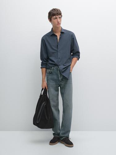 Zara Slim fit twill melange shirt - Mid-blue
