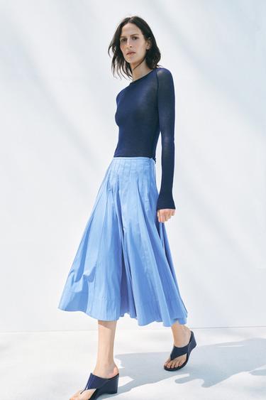 ZW COLLECTION FLARED MIDI SKIRT - Faded sky blue by Zara - Image 1