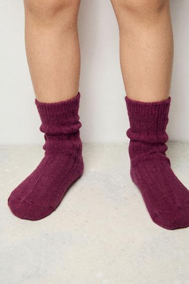 2-PACK OF LONG RIBBED SOCKS - Burgundy by Zara