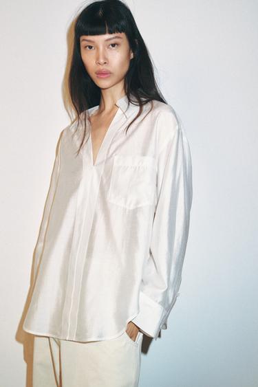 KËMISHË SATIN ME FIT OVERSIZE - I bardhë nga Zara