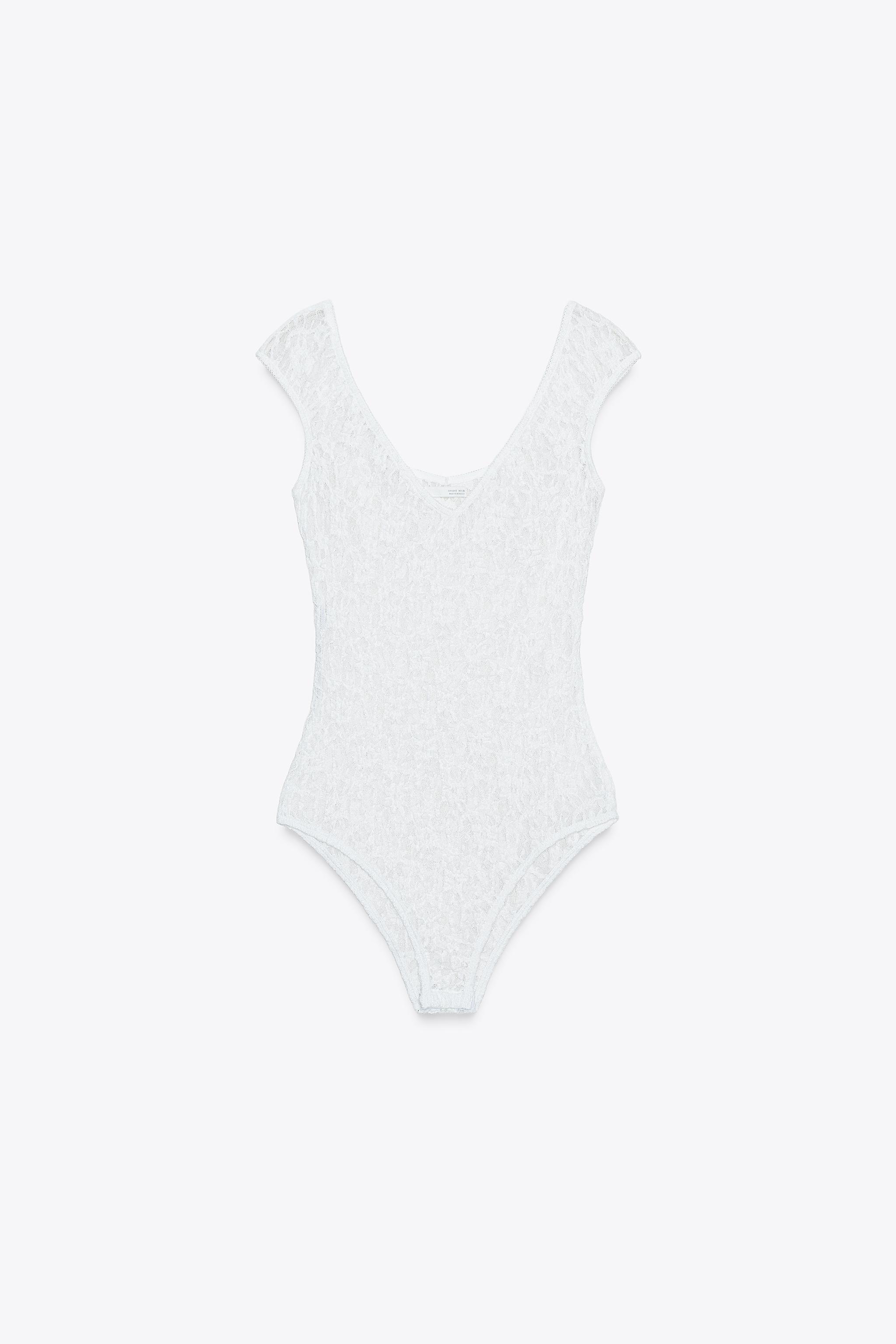 ★LECYTO★ Destroyed Radiance SleevelessWhite LACE BODYSUIT - Oyster-white | ZARA United States