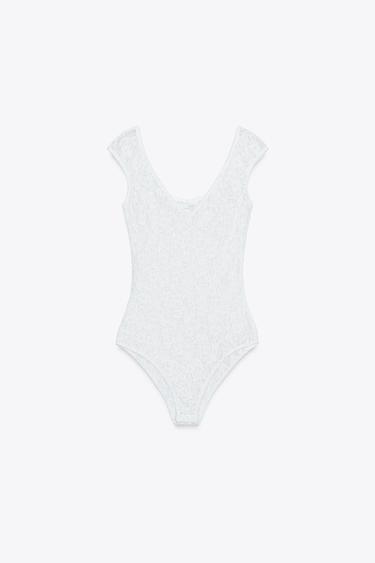 LACE BODYSUIT - Oyster-white by Zara - Image 6