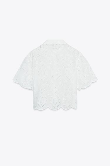 CHEMISE BRODERIES PERFORÉES - Blanc de Zara - Image 1