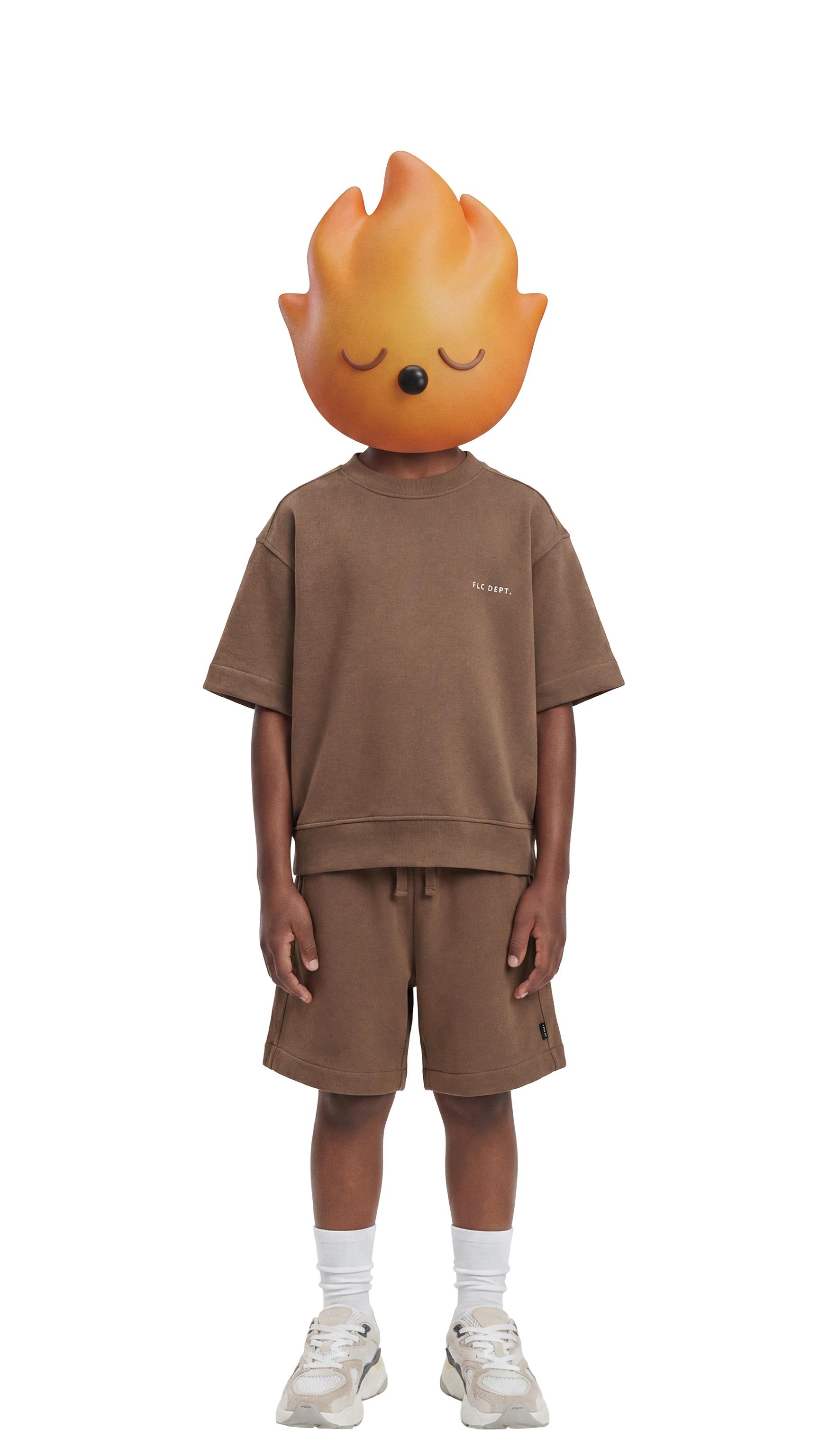 SHORT SLEEVE RAISED TEXT SWEATSHIRT — Light brown