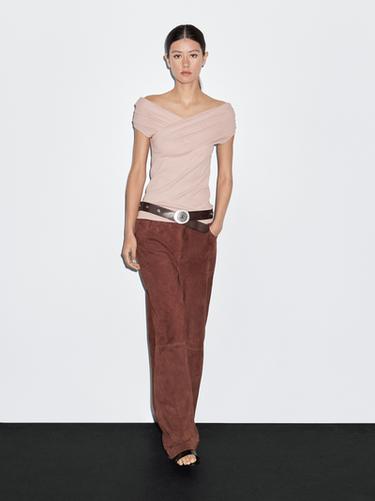 Zara 100% cotton surplice boat neck top - Pale pink
