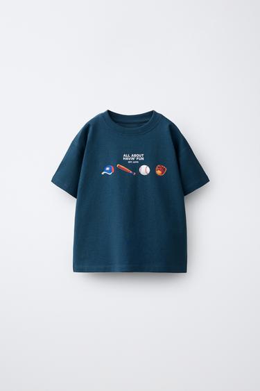 ФУТБОЛКА С БЕЙСБОЛЬНЫМ ПРИНТОМ — МОРСКОЙ СИНИЙ от Zara