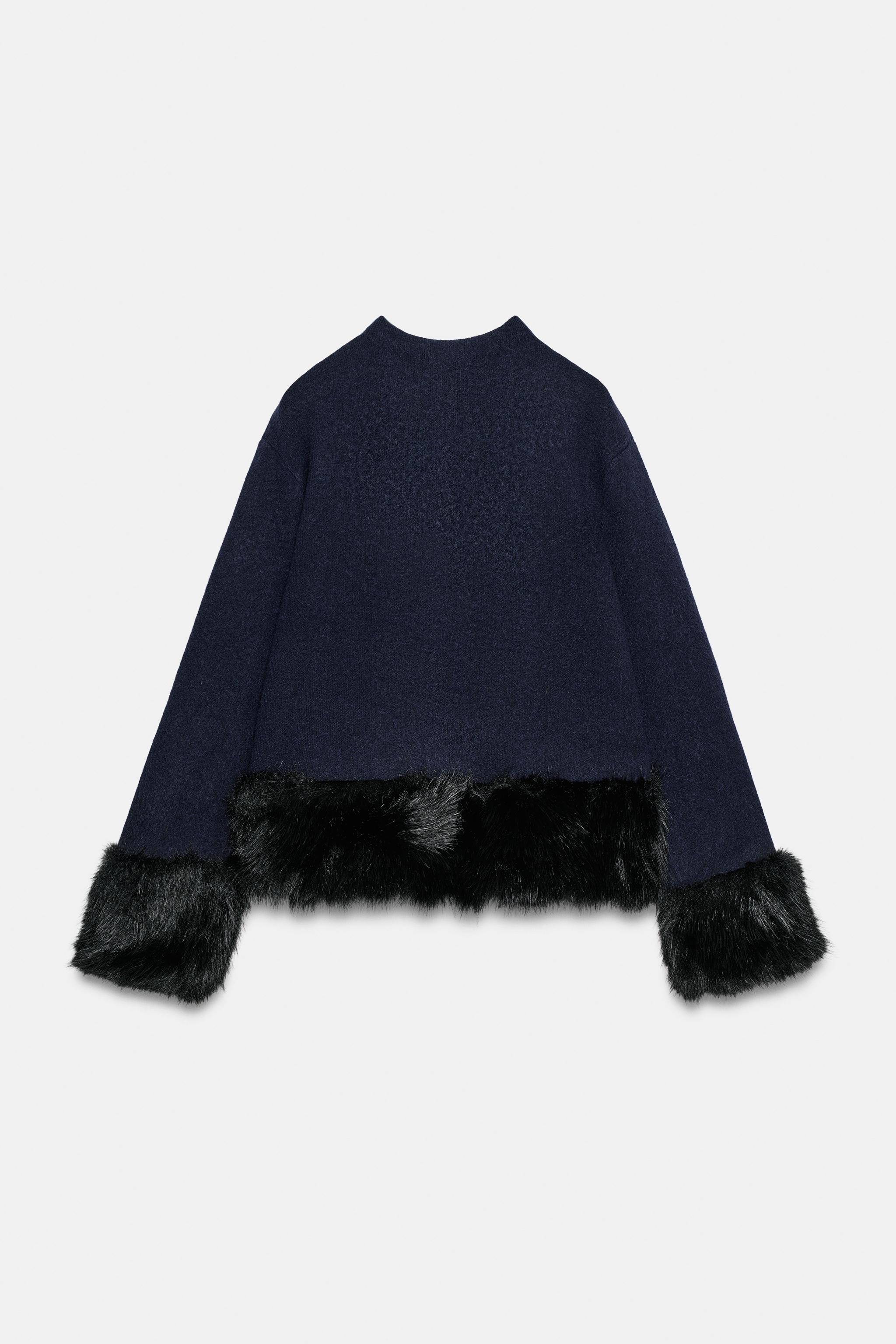 FAUX FUR DETAIL KNIT JACKET