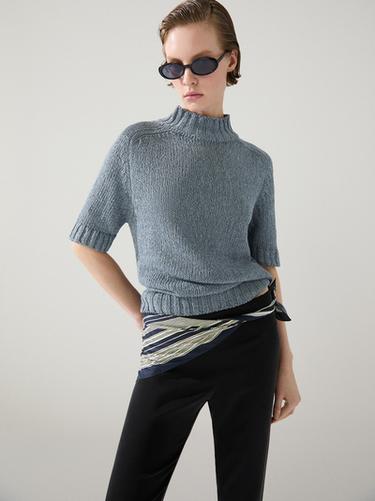 Zara Cotton blend knit sweater with mock turtleneck - Blue / Gray