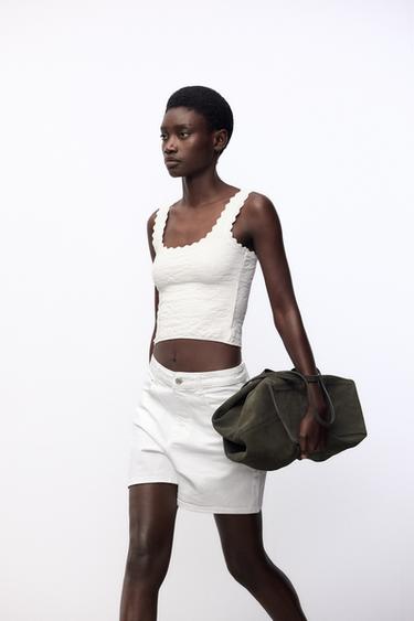 TOP JACQUARD STRETCH - Blanc cassé de Zara - Image 1